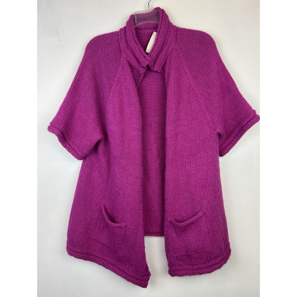 Handmade Cardigan Sweater Womens L Purple Short Sleeve Open Heavy Read